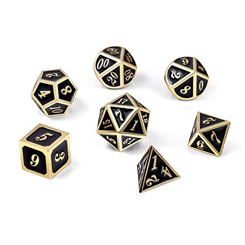 DNDND Metal Dice Set D&D, 7 die Metallic Polyhedral Dice Set with Gift Metal Box and Gold Number for DND Dungeons and Dragons Role Playing Games (Black and Gold) - color: Black With Gold