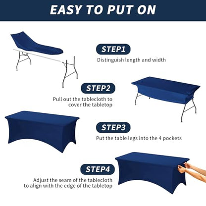 Fixwal Navy Blue Stretch Table Cloth Rectangle 2 Pack 6Ft, Spandex Fitted Table Covers Washable for Party, Trade Show, Banquet, Wedding, Buffet - color: Navy Blue, size: 6 Ft