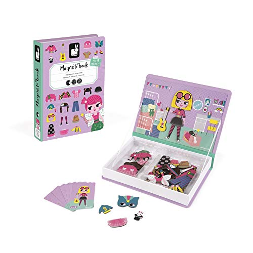 Janod - MagnetiBook 55 pc Magnetic Girl's Costumes Game - Creative Play - Enhances Creativity and Cognitive Skills - Portable Design, STEM Learning, Boosts Confidence | Promotes STEM Learning - Enhances Cognitive Skills - Portable Travel Design - Boosts K