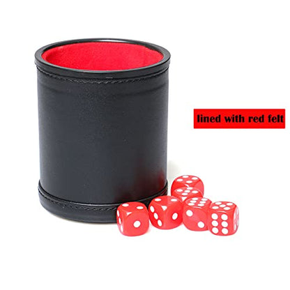 Leather Dice Cup Set Red Felt Lining Quiet Dice Shaker Cup with 6 Red Standard Dot Dice for Farkle Yahtzee Games, 1 Pack - color: Red1