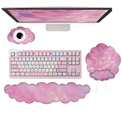 Cloud Keyboard Wrist Rest Galaxy Mouse Pad with Wrist Rest Ergonomic Space Wrist Pad Memory Foam Non-Slip Wrist Support for Computer Laptop Gaming Home Office Relief Typing Pain Pink Stars - color: 3pcs Silk Galaxy Pink