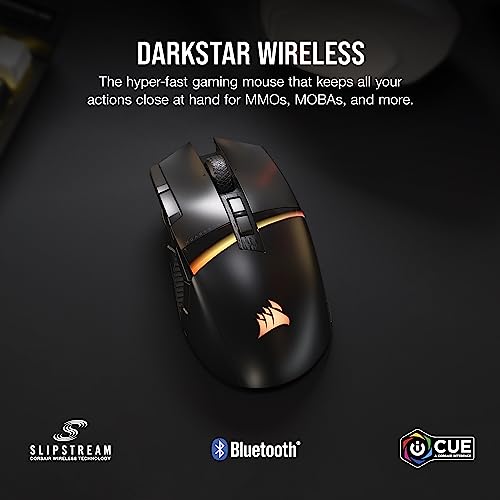 Corsair DARKSTAR RGB Wireless Gaming Mouse for MMO, MOBA - 26,000 DPI - 15 Programmable Buttons - Up to 80hrs Battery - iCUE Compatible - Black - style: DARKSTAR RGB