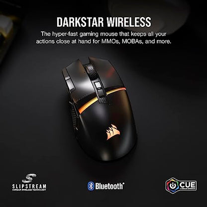 Corsair DARKSTAR RGB Wireless Gaming Mouse for MMO, MOBA - 26,000 DPI - 15 Programmable Buttons - Up to 80hrs Battery - iCUE Compatible - Black - style: DARKSTAR RGB