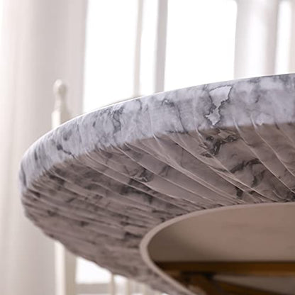 Walrus Round Vinyl Fitted Tablecloth with Flannel Backing Elastic Edge Design Table Cover Waterproof Oil-Proof PVC Table Cloth Stain-Resistant Best for 32"-36" Round - color: Marble, size: 36" (Round)