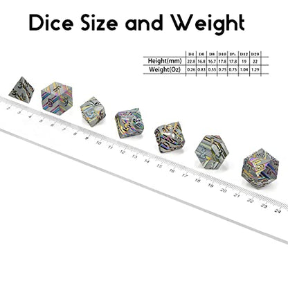 DNDND Rainbow Stripe DND Metal Dice Set,7 PCS Zinc Alloy with Gift Case for Dungeons and Dragons D&D (Rainbow) - color: Stripe Rainbow