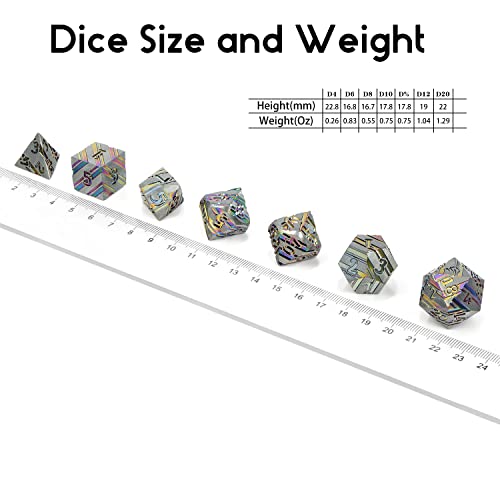 DNDND Rainbow Stripe DND Metal Dice Set,7 PCS Zinc Alloy with Gift Case for Dungeons and Dragons D&D (Rainbow) - color: Stripe Rainbow