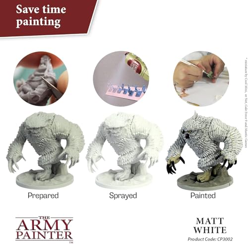The Army Painter, Colour Primer Matt White, 400 ml spray acrilico | Primer bianco opaco per dipingere miniature Warhammer e Dungeons and Dragons - color: Matt White