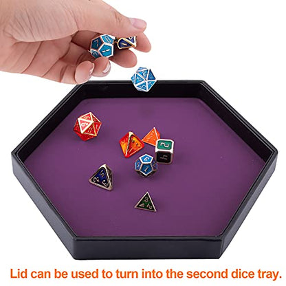 SIQUK Dice Tray with Lid Hexagon Dice Rolling Tray Dice Holder for Dice Games Like RPG, DND and Other Table Games, Purple - color: Purple