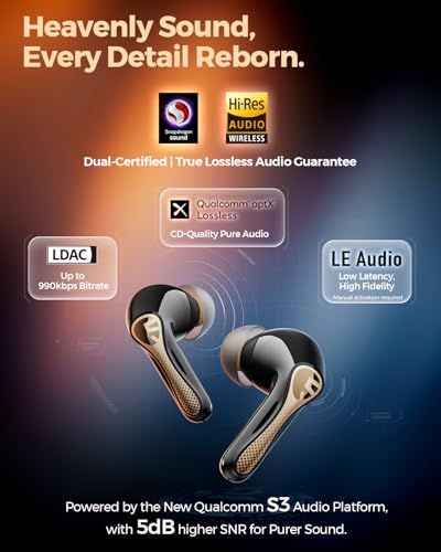 SoundPEATS Air5 Pro+ Wireless Earbuds, LDAC & aptX Lossless, xMEMS Warm Treble Hi-Res Audio, Hybrid Driver Earbuds with 10mm Composite Speaker, 55dB AI Adaptive ANC, Bluetooth 5.4, Weightless Comfort