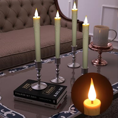 9.9-Inch Rechargeable Flameless Taper Candles, 60+ Hours Runtime, Remote & Timer, Flickering LED, Safe for Home & Events 6-Pack, Ivory, Plastic - color: Taper Candles - Ivory