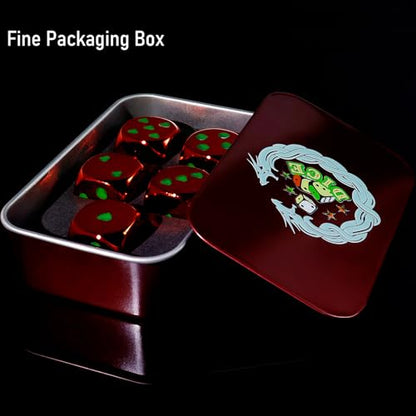 16mm Red Metal Dice Set - 5-Piece Solid Iron Dice with Case, 6-Sided Metal Dice for Board Games, Poker Parties & Tabletop RPG - color: Red