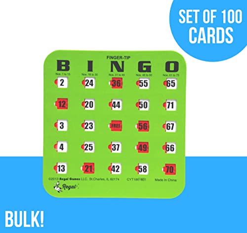 Regal Bingo Bulk Bingo Cards with Sliding Windows - Reusable Large Print Bingo Game Cards for Adults Large Group - 100 Pack, Green - color: Green, size: 100 Cards