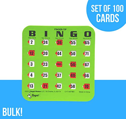 Regal Bingo Bulk Bingo Cards with Sliding Windows - Reusable Large Print Bingo Game Cards for Adults Large Group - 100 Pack, Green - color: Green, size: 100 Cards