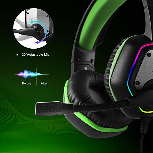 EKSA E1000 Gaming Headset, Computer Headphones with Noise Canceling Mic & RGB Light, Compatible with PC, PS4, PS5, Laptop - color: Green