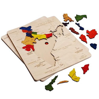 India Map Wooden Jigsaw Puzzle for Kids | 22 Puzzle Pieces | Learning & Educational Toy Gift for Boys & Girls Ages 4 Years and Above - style: India Map
