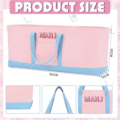 Mahjong Bag for Tiles and Racks Empty American Mahjong Tiles Carrying Tote 31.5 x 12 x 4 Inch Canvas Tile Game Accessory Gift for Pusher Rack Mat Carrying, Case Only (Pink and Blue) - color: Pink and Blue