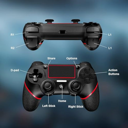 SZYUYU Wireless Controller for Ps4 Romote Compatible with Ps4/Slim/Pro/Windows PC, Controller for Ps4 with 3.5mm Audio Jack, Touch Pad,Six Axis Motion Control, Charging Cable(BLACK RED) - color: BLACK RED