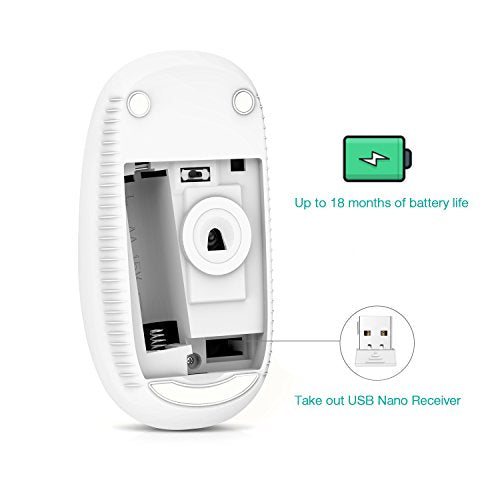 VssoPlor Wireless Mouse, 2.4G Slim Computer Laptop Mouse, Pure White | Portable Mouse, Plug & Play USB Nano Receiver, Quiet Silent Optical Mice for Notebook, PC, Laptop, Computer, Windows, Mac - color: White