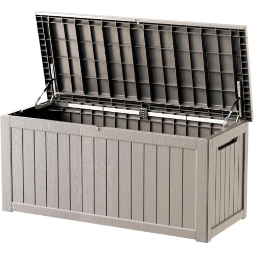 200 Gallon Outdoor Storage Box, Large Storage Deck Box for Patio Furniture Accessories, Garden Tools, Indoor Storage for Cushion, Black, Grey - color: Grey, size: 200GAL