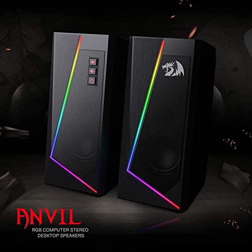 Redragon GS520 Wired 2.0 Channel Stereo Sound Desktop RGB Computer Speakers | Enhanced Auido Quality, Plug & Play USB Powered PC Gaming Speaker, 6 Colorful Backlight Modes, Easy-Access Volume Control - color: Black