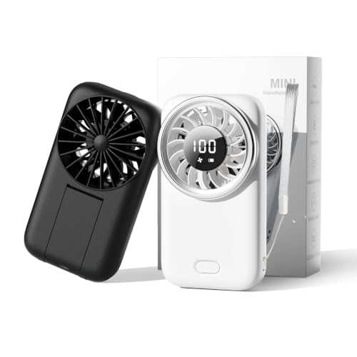 (2 Pack) Portable Handheld Mini Fan with Stand Personal Pocket fan | 5 Gear & 1-100 Stepless Speed Desk Fan Rechargeable, Compact Cooling Essential for Travel, Makeup, Summer Gift White & Black - color: 2pcs Mini Fan
