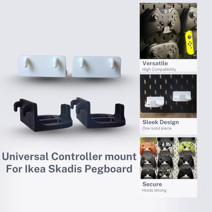 2 Universal Game Controller Mounts Compatible with IKEA SKADIS (Black) - color: Black