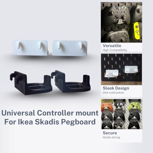 2 Universal Game Controller Mounts Compatible with IKEA SKADIS (White) - color: White