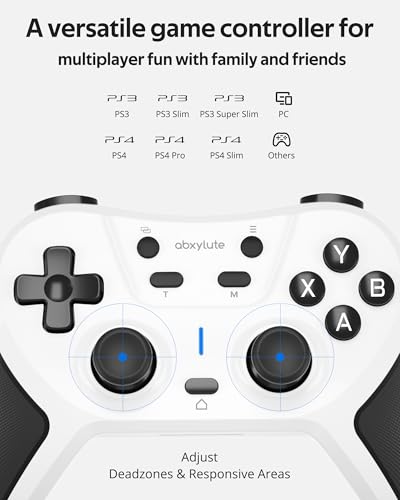 abxylute C5P Wireless Gaming Controller for PC/Switch/iOS/Android/PS3/PS4/Steam/MAC, 2.4 GHz Hall Effect Stick & Trigger Turbo-Remappable Back Buttons Rubberized Grip Console Layout Gamepad Vibration - color: White & Black