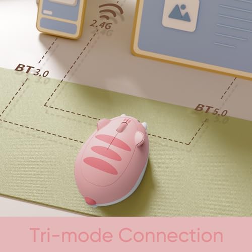 Akko Cat 테마 무선 게이밍 마우스 핑크, 트라이모드 마우스 BT3.0/BT5.0/2.4G, 컴퓨터/노트북/데스크톱/PC용 귀여운 광학 무선 만화 마우스, 맥/윈도우와 호환 (핑크 앤지) - color: 핑크 앤지