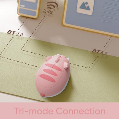 Akko Cat 테마 무선 게이밍 마우스 핑크, 트라이모드 마우스 BT3.0/BT5.0/2.4G, 컴퓨터/노트북/데스크톱/PC용 귀여운 광학 무선 만화 마우스, 맥/윈도우와 호환 (핑크 앤지) - color: 핑크 앤지