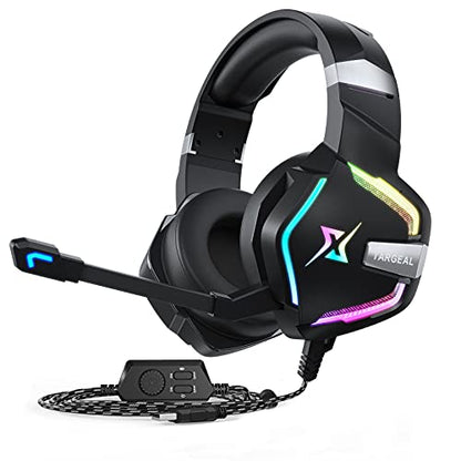 targeal 7.1 Surround Sound PC Gaming Headset for PS5 PS4 Laptop Mac Tablet Mobile, Over Ear Wired USB Gaming Headphone with Omni-Directional Noise Canceling Mic, RGB LED, with Type C Cable