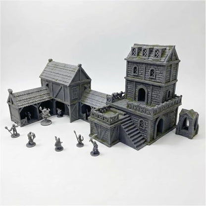 Viking Horse Stable and Medieval Building Bundle Terrain Set for 28mm Miniatures Wargame, Paintable, Gift for DND Hobby Enthusiasts