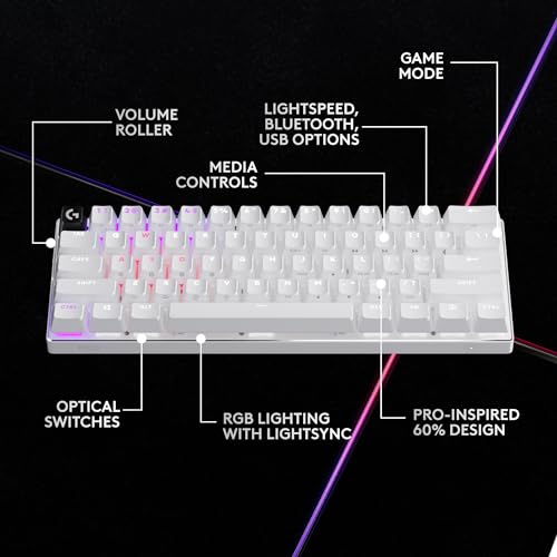 Logitech G PRO X 60% Wireless Gaming Keyboard (Tactile Optical) - White | Ultra compact TKL, for Windows PC, LIGHTSYNC RGB, dual-shot PBT keycaps, GX optical switches - color: White, size: 60% - Wireless, style: Tactile