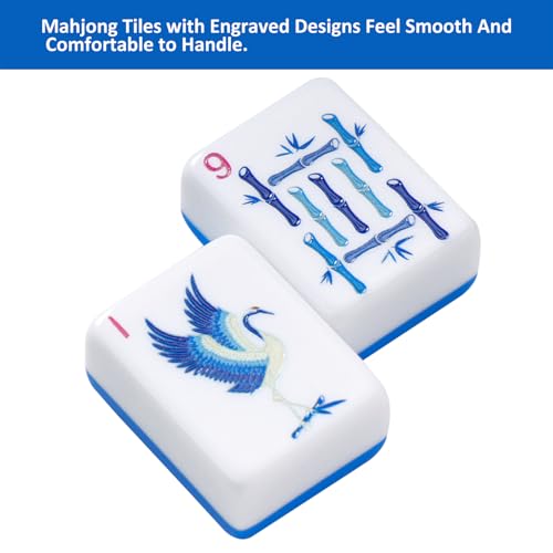 TIASUSAN Light Blue American Mahjong Tile Set(1.2"), 160 Engraved Tiles with Mahjong Tiles Bag and Mah-jongg Accessories - style: 160 Light Blue Tiles
