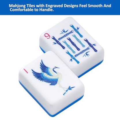 TIASUSAN American Mahjong Tile Set with160 Engraved Mahjong Tiles(1.2", Light Blue), Mahjong Bag, Racks and Accessories. - style: Blue (With Racks)