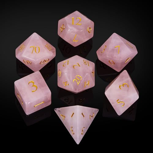 UDIXI Stone Dice Set D&D Rose Quartz Gemstone DND Dice for Tabletop Games | Natural Stone, Premium Gift Box, DM Gift, for Dungeons and Dragons Role Playing Games - color: Rose Quartz
