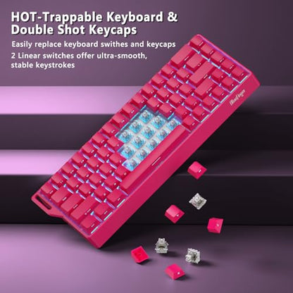 BlueFinger 60% Wireless Mechanical Gaming Keyboard, Bluetooth/2.4GHz/USB-C Hot Swappable RGB Backlit Keyboard with Side-Printed PBT Keycaps, 60 Percent Compact Keyboard for Mac PC PS5 Xbox, Pink - color: Pink