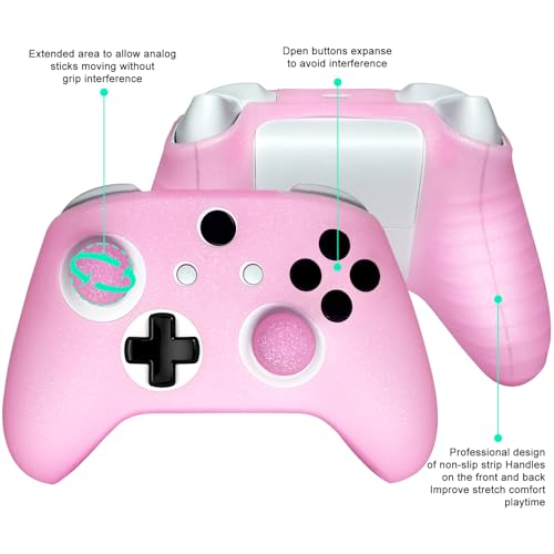 Pink Glitter Anti-Slip Protective Silicone Cover Skin Grips Compatible with Xbox ONE S/X Controller,8 PCS Glitter Thumb Grips Caps and 2 Grips Caps. - color: Glitter Pink