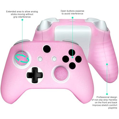 Pink Glitter Anti-Slip Protective Silicone Cover Skin Grips Compatible with Xbox ONE S/X Controller,8 PCS Glitter Thumb Grips Caps and 2 Grips Caps. - color: Glitter Pink