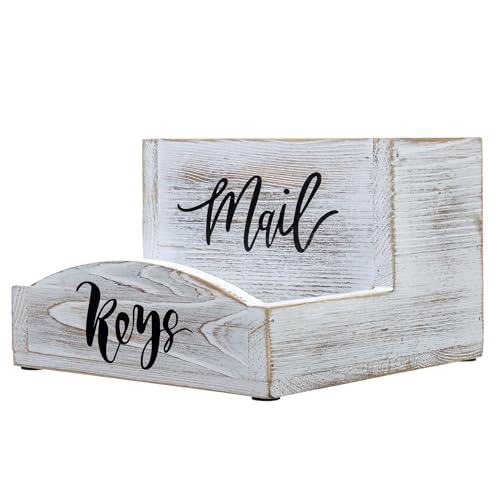 MyGift Whitewashed Wood Mail & Key Holder, Rustic Entryway Organizer | Shabby white wood organizer keeps items neatly together with charming MAIL and KEYS lettering for entryway storage