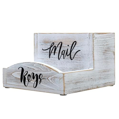 MyGift Whitewashed Wood Mail & Key Holder, Rustic Entryway Organizer | Shabby white wood organizer keeps items neatly together with charming MAIL and KEYS lettering for entryway storage