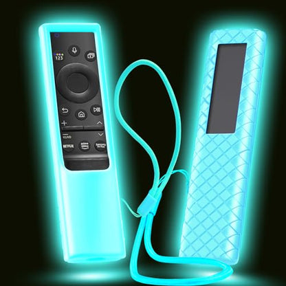 Cover for Samsung Solar Remote, Case Compatible with Samsung Smart TV Remote Control Glow in The Dark Universal Silicone Skin Sleeve with Lanyard Blue - color: Blue Glown in the dark