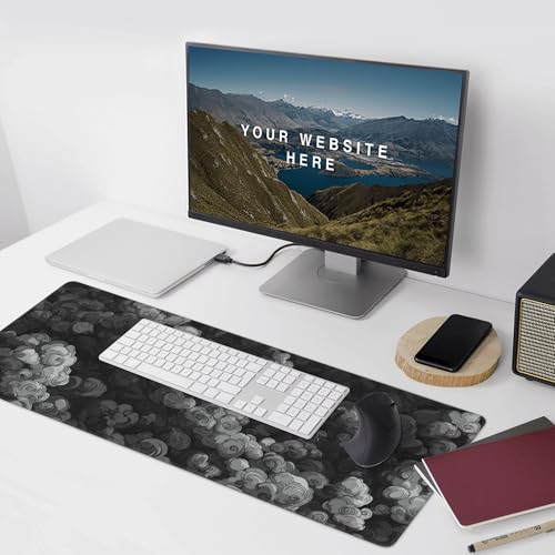 Japanese Cloud Desk Mat, Extended Gaming Mouse Pad, XL Size 35.4 x 15.7 inches, Black and Gray, Non-Slip Base - color: Auspicious Cloud