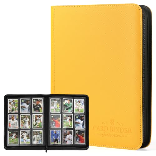 9 Pockets Card Binder,Premium Zip Trading Card Binder,540 Double Sided Pocket PU Collection Binder, Collector Album, Card Folder for MTG, TCG, Business Cards.(yellow) - color: yellow, size: 9 Pocket 540