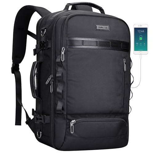 WITZMAN Travel Backpack for Men Fits 16 inch Luggage Bag USB Charging Port | 35L Nylon Carry on Bag for Airline Approved, Laptop Backpack Multi Pocket, For Business Trip, Work, Daily, B746 Black - color: Black