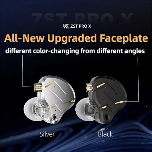 2026 Latest KZ ZST PRO X in Ear Monitor Headphones, 1BA 1DD Hybrid Driver Wired Gaming Earbuds, Deep Bass Sound Wired Ear Buds, HiFi IEM for Gaming Music Singer Musician Drummer DJ (with mic, Silver) - color: Silver, style: with mic