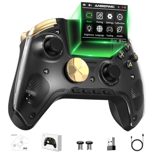 Cintwor RG G01 Interactive Screen Wireless Gaming Controller for Steam/PC/Switch/Linux/Android/iOS, 2.4G Wireless Bluetooth Controller with Screen, Heart Rate Monitor, Hall Effect Triggers (Black) - color: black