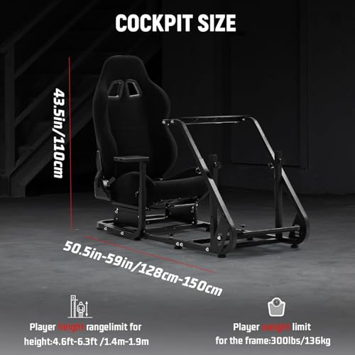 Dardoo Racing Simulator Cockpit with Seat Fit for Logitech G25 G27 G923 | for Thrustmaster T150, for Fanatec, Steering Wheel Cockpit, Not Include Wheel, Pedal and Shifter
