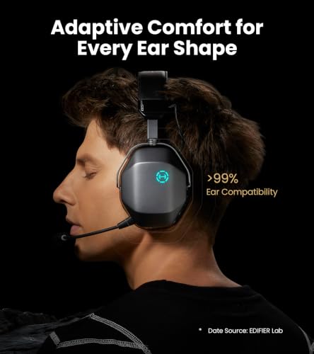 Edifier G5 MAX Gaming Headset, 305H Battery, THX Audio, Space Grey | 53mm Driver, AI Noise-Canceling Detachable Mic, RGB Lighting. Hi-Res Audio Wireless, Compatible with PC, Console & Mobile - color: space grey