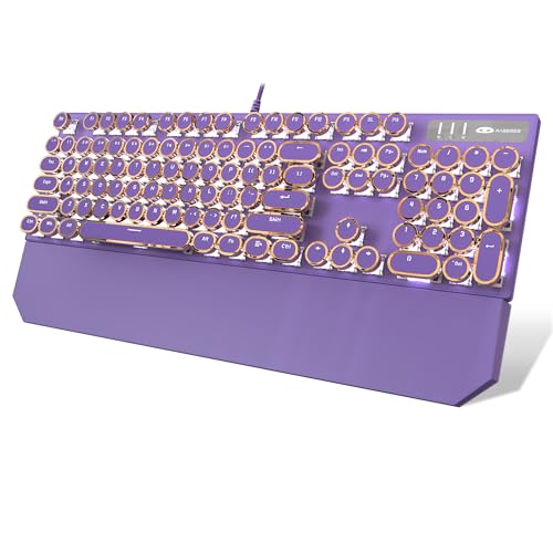 Camiysn Typewriter Style Mechanical Gaming Keyboard, Purple Retro Punk Gaming Keyboard with White Backlit, 104 Keys Blue Switch Wired Cute Keyboards, Round Keycaps for Windows/Mac/PC - color: purple(round keycaps)